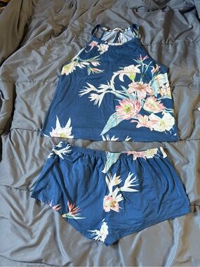 Women's Navy Floral Halter Pajama Set